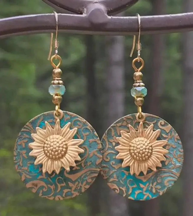 BOHEMIAN RETRO SUNFLOWER AND STRIPED EARRINGS - Lil Monkey Boutique