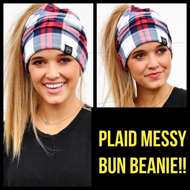 MESSY BUN BEANIE (CAN ALSO BE WORN AS A HEADBAND) - Lil Monkey Boutique
