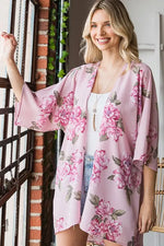 THREE QUARTER SLEEVE FLORAL PRINT OPEN CARDIGAN WITH SELF TIE DETAIL - Lil Monkey Boutique
