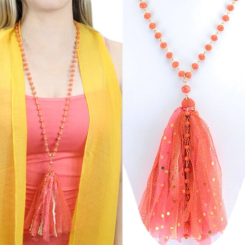 POLKADOT BEADED FABRIC TASSEL NECKLACES - Lil Monkey Boutique