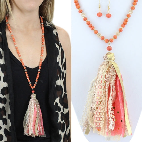 BEADED FABRIC TASSEL NECKLACES IN 2 COLOR CHOICES - Lil Monkey Boutique