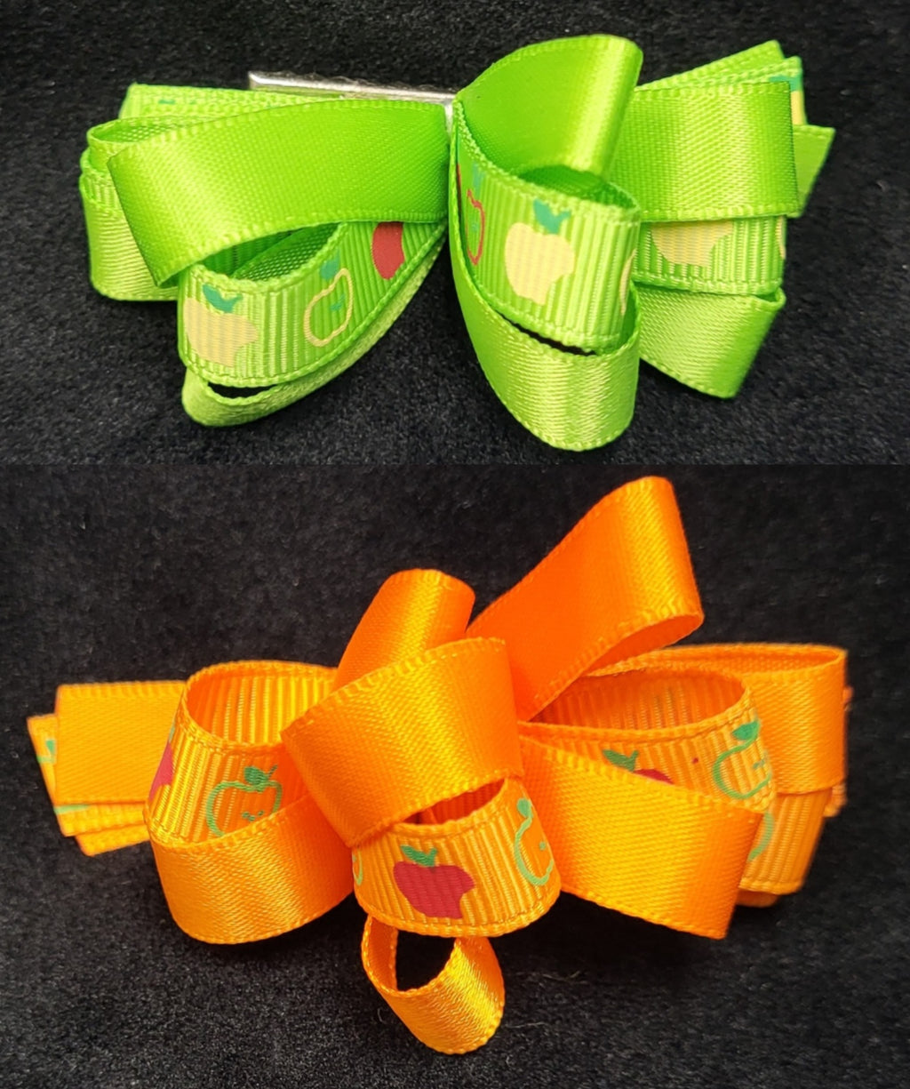 RIBBON BOWS WITH APPLE PRINT  (roughly 2in) - Lil Monkey Boutique