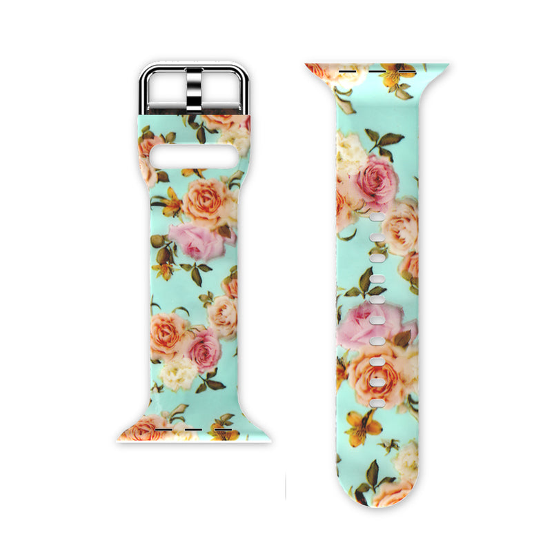 FLORAL SILICONE APPLE WATCH BANDS STRAP WIDTH 38-40mm OR 42-44mm - Lil Monkey Boutique