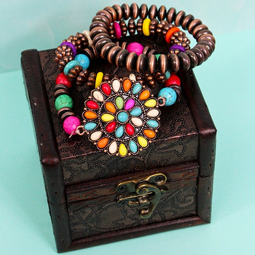 Stacked Bracelet Set with Multi Color Pendant and Beads - Lil Monkey Boutique