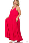 V-NECK TIERED CAMI MAXI DRESS WITH SIDE POCKETS - Lil Monkey Boutique