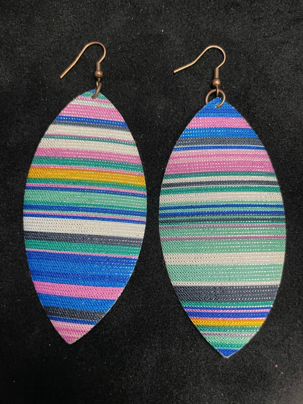 LARGE MULTI COLORED STRIPED EARRINGS (3 1/4”) - Lil Monkey Boutique