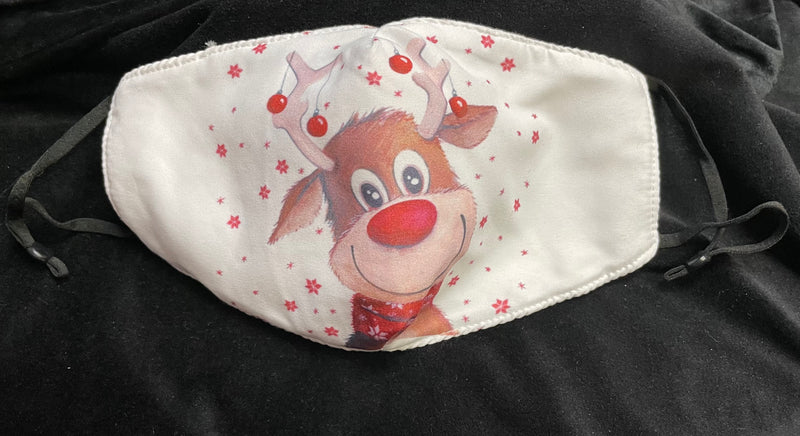 CHRISTMAS RUDOLPH CLOTH MASKS WITH ADJUSTABLE STRAPS & POCKET FOR FILTER - Lil Monkey Boutique