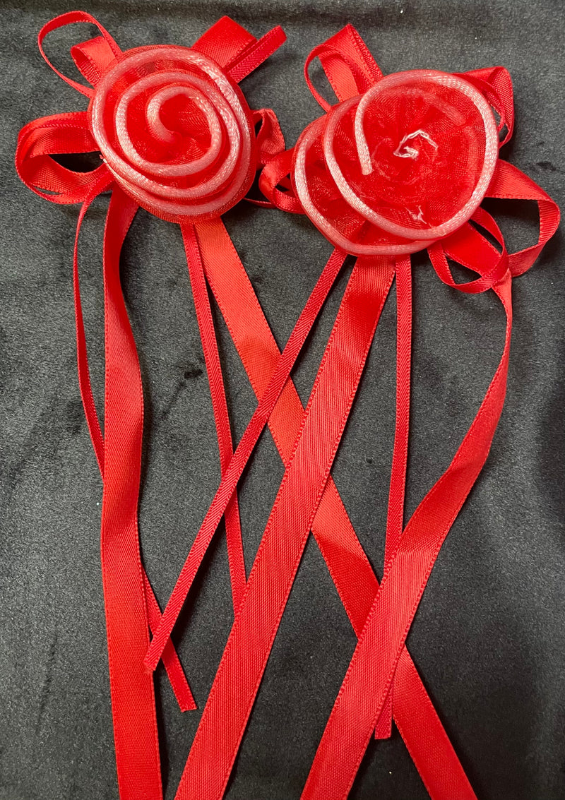 PAIR OF ROSE BOWS WITH TAILS  (roughly 2in) - Lil Monkey Boutique
