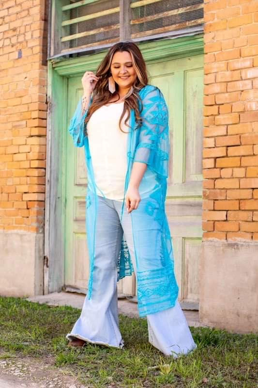 LONG LACE KIMONO WITH 3/4 SLEEVE - Lil Monkey Boutique