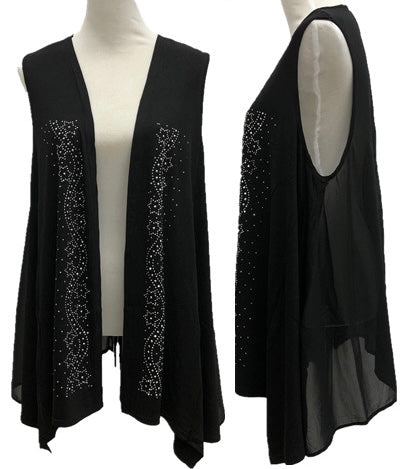 SOLID BLACK KIMONO WITH RHINESTONE BLING ACCENTS - Lil Monkey Boutique