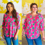 V NECK 3/4 SLEEVE TOP WITH CACTUS OR LEOPARD PRINT - Lil Monkey Boutique