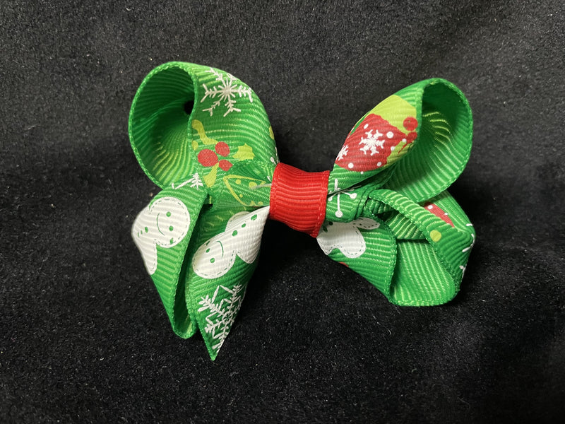 SMALL CHRISTMAS PRINT BOW IN RED OR GREEN (ROUGHLY 2 1/2") - Lil Monkey Boutique