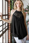 SLEEVELESS HALTER NECK SOLID TOP WITH LACE AND KEY HOLE BACK DETAIL - Lil Monkey Boutique