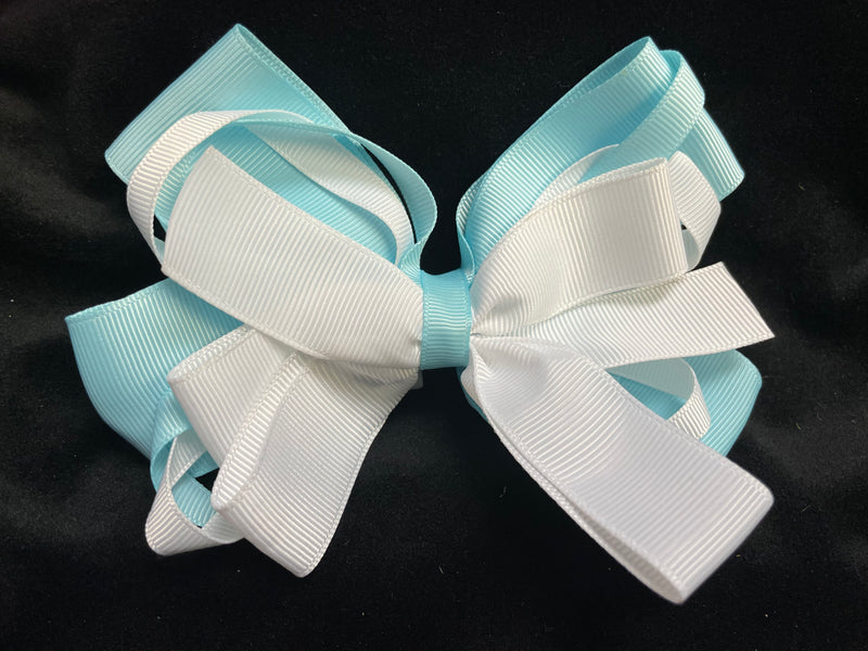 BABY BLUE AND WHITE RIBBON BOW (ROUGHLY 5") - Lil Monkey Boutique
