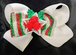 DOUBLE LAYER STRIPED CHRISTMAS BOW WITH STAR & POM POM CENTER (ROUGHLY 5 1/2") - Lil Monkey Boutique