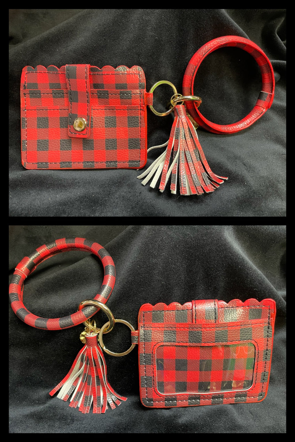 RED BUFFALO PLAID WRISTLETS WITH WALLET & TASSEL - Lil Monkey Boutique