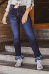 MID RISE FRAYED BOTTOM ANKLE SKINNY JEANS IN DARK OR MID WASH - Lil Monkey Boutique