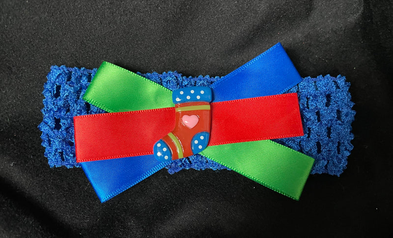 KIDS CHRISTMAS HEADBAND WITH SNOWMAN OR STOCKING CENTER - Lil Monkey Boutique