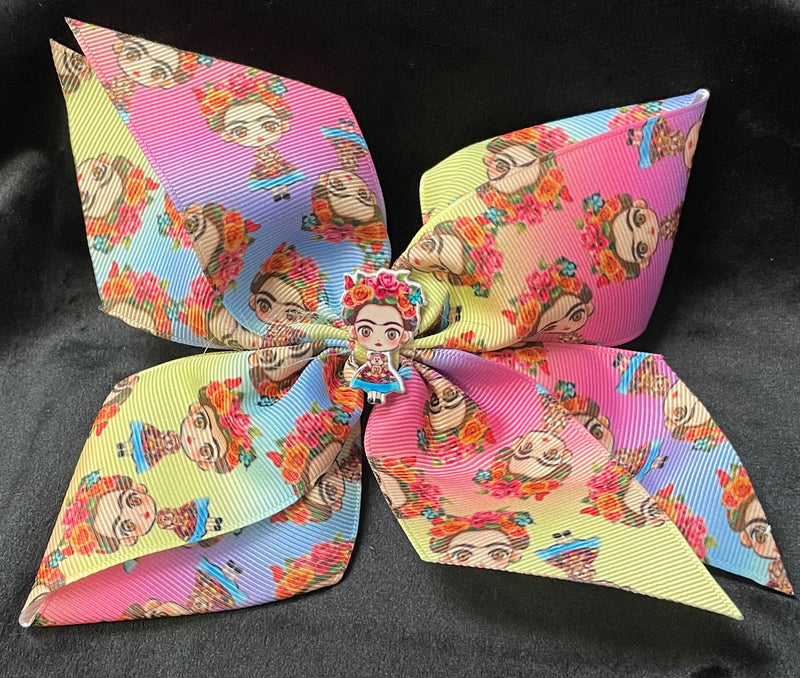 LARGE FRIDA CENTER AND PRINT BOWS (ROUGHLY 6") - Lil Monkey Boutique