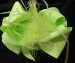 SOLID COLOR DOUBLE LAYER BOW WITH FEATHERS CENTER (roughly 8”) - Lil Monkey Boutique
