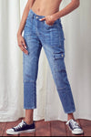 High Rise Slim Straight Cargo Pants Kan Can Jeans - Lil Monkey Boutique