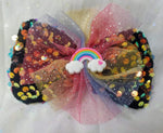 SEQUIN WITH TULLE LAYER BOWS WITH RAINBOW CENTER (FOAM LIKE MATERIAL) - Lil Monkey Boutique