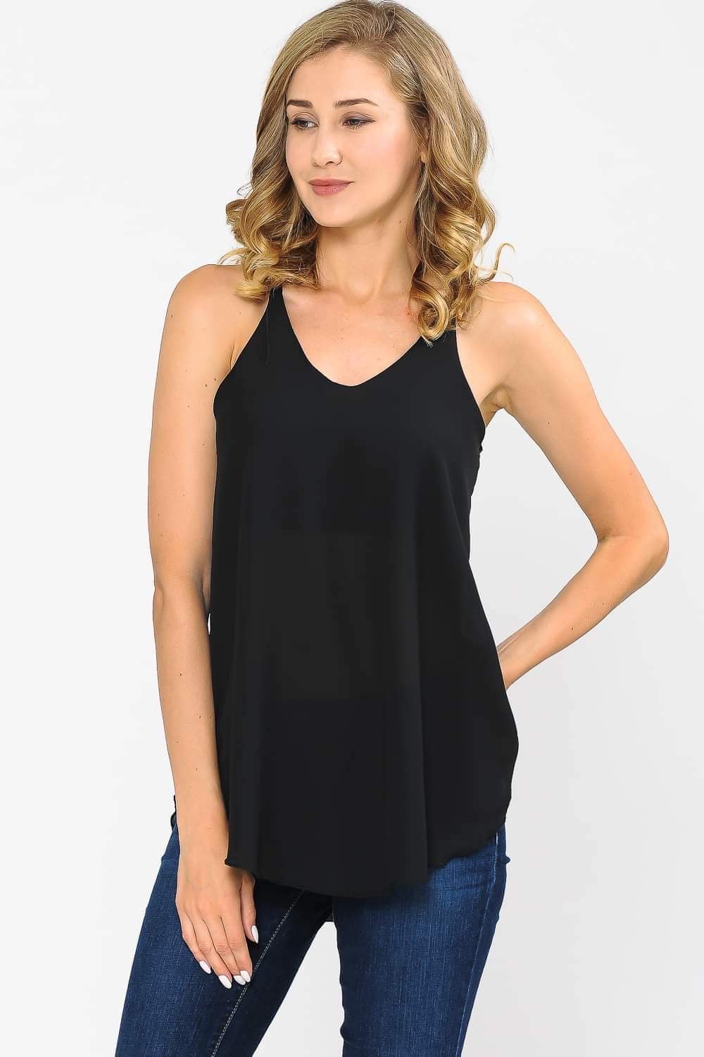 SOLID COLOR V-NECK SLEEVELESS BLOUSE - Lil Monkey Boutique