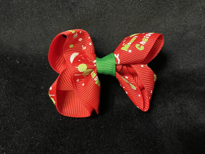 SMALL CHRISTMAS PRINT BOW IN RED OR GREEN (ROUGHLY 2 1/2") - Lil Monkey Boutique