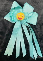 FLOWER SMILEY FACE BOWS WITH MULTIPLE TAILS (roughly 6in) - Lil Monkey Boutique