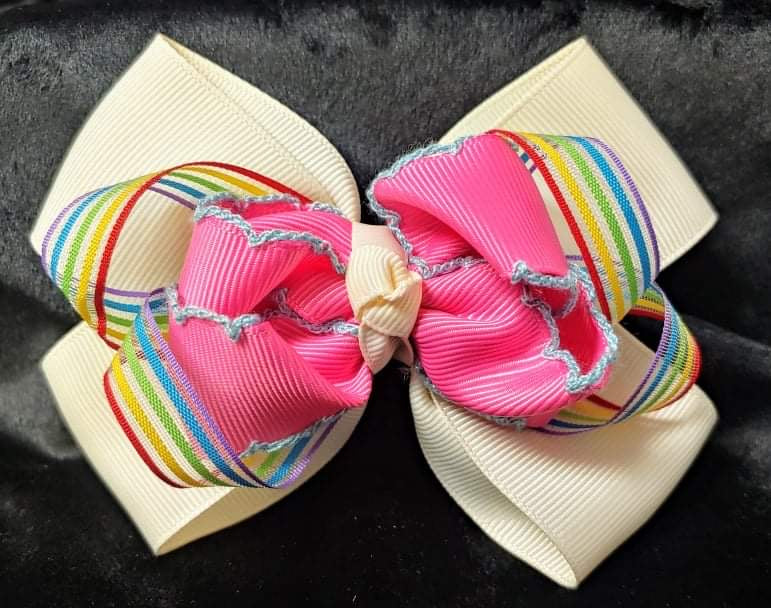 MULTI COLOR DOUBLE LAYER BOW (roughly 4in) - Lil Monkey Boutique