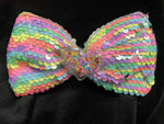 SEQUIN SOLID BOWS WITH CONFETTI FILLED HEART CENTER (FOAM LIKE MATERIAL) ROUGHLY 5 1/2" - Lil Monkey Boutique