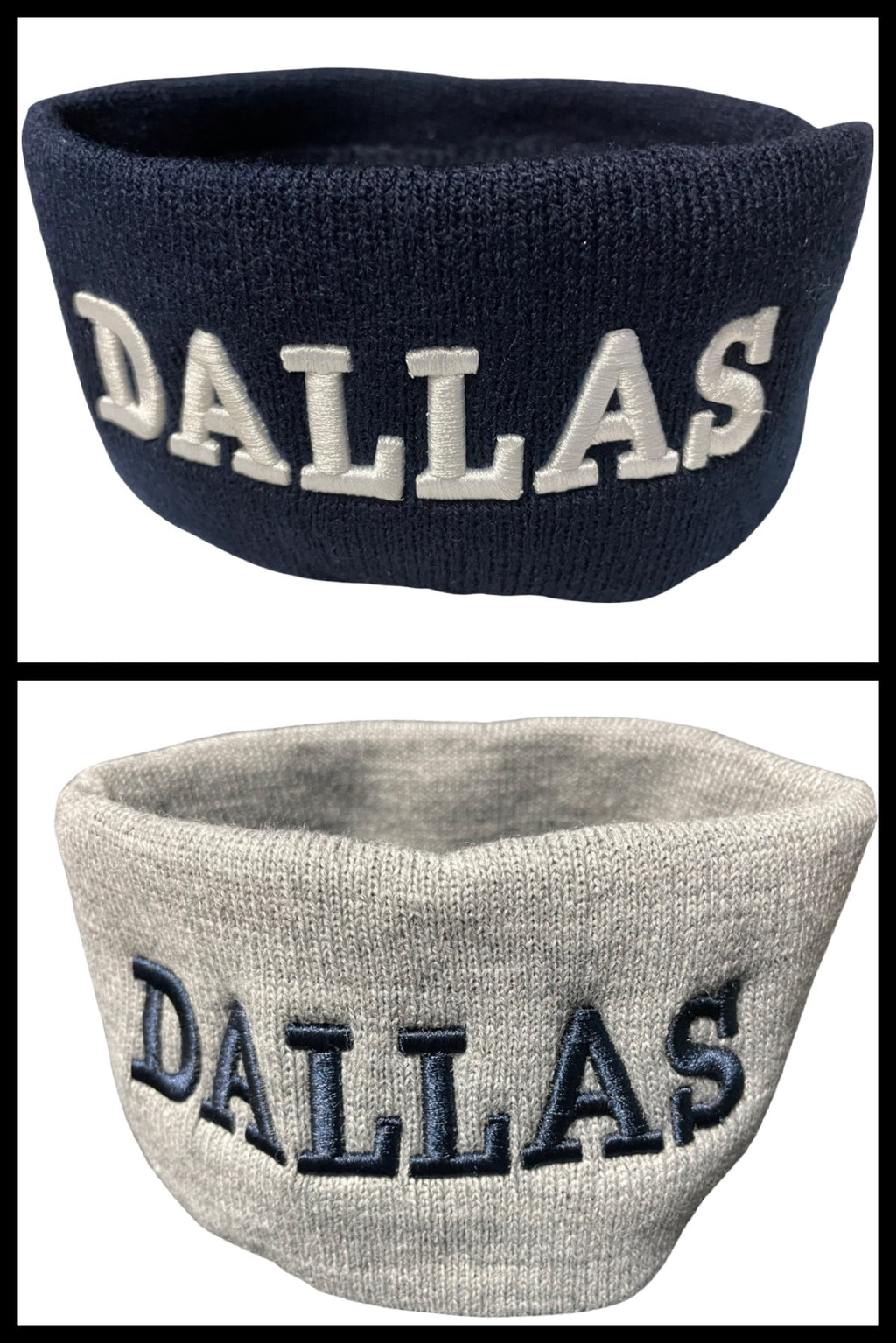 DALLAS NAVY OR GRAY WARM EMBROIDERED EAR WARMER HEADBAND - Lil Monkey Boutique
