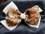 LEOPARD BOWS WITH RIBBON COLOR (roughly 6in) - Lil Monkey Boutique