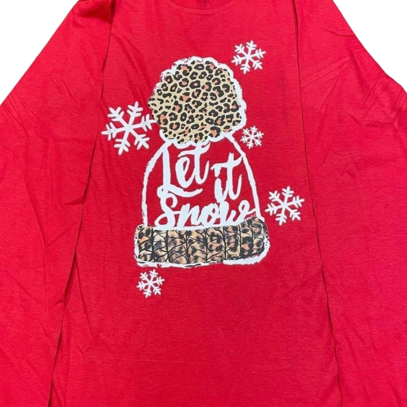 CHRISTMAS LET IT SNOW ON RED LONG SLEEVE TOP - Lil Monkey Boutique