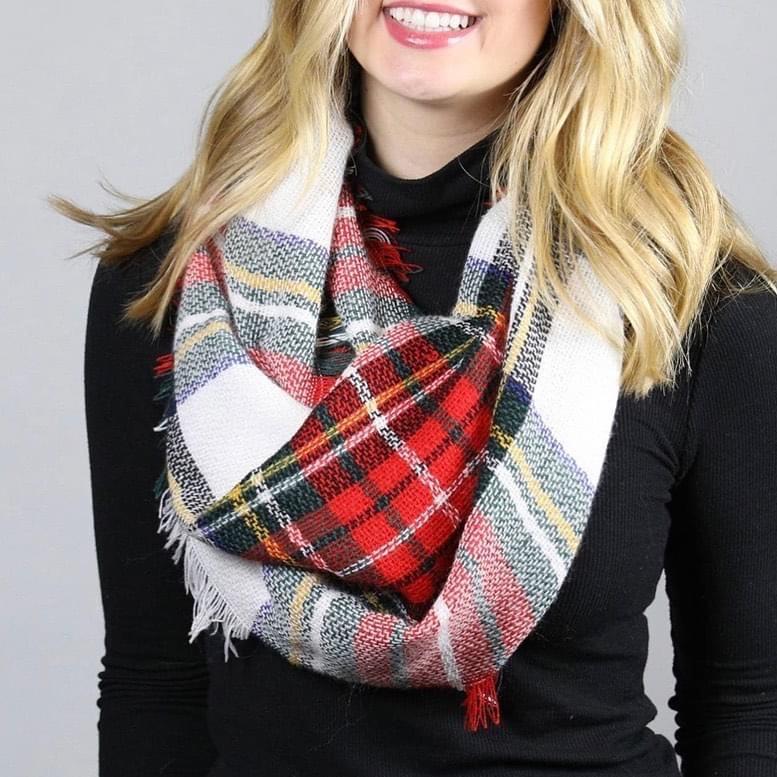 MULTI COLOR PLAID INFINITY SCARF IN FALL, HOLIDAY, OR RED NAVY COMBINATIONS - Lil Monkey Boutique