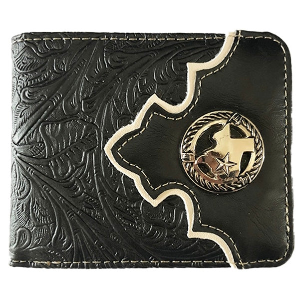 MENS WESTERN BIFOLD WALLET WITH STATE OF TEXAS WITH STAR CONCHO - Lil Monkey Boutique