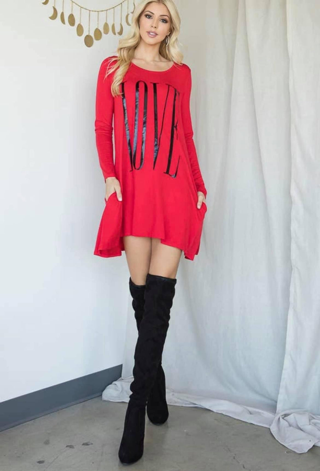 RED LOVE DRESS/BLOUSE WITH POCKETS - Lil Monkey Boutique