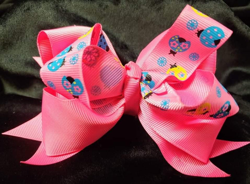 LADYBUG PRINT BOWS (roughly 5in) - Lil Monkey Boutique