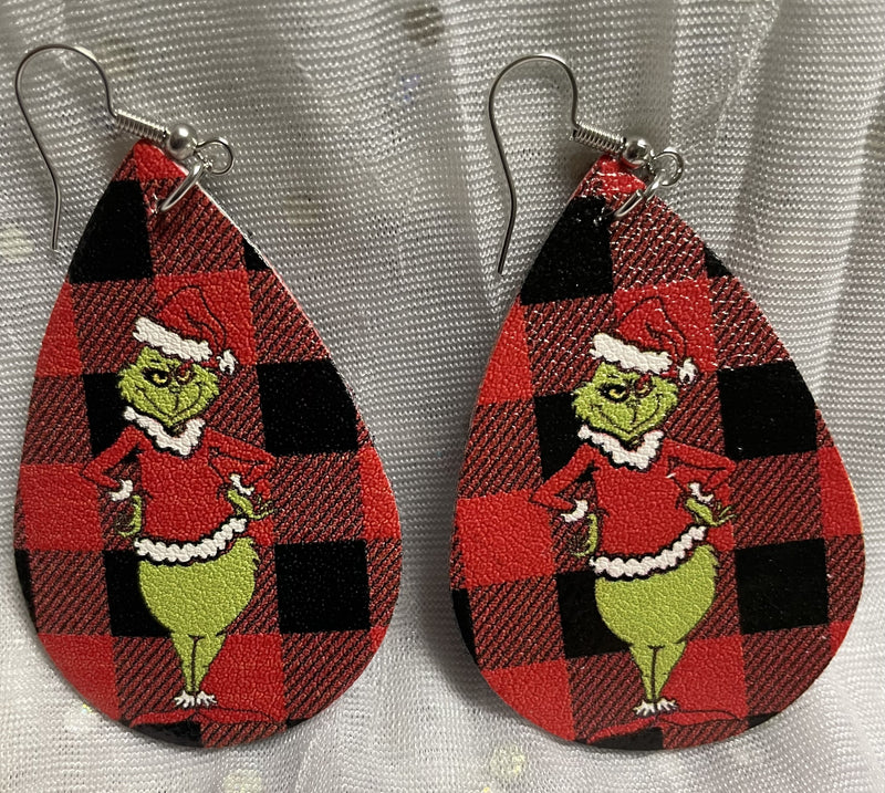 FAUX LEATHER BUFFALO PLAID TEARDROP EARRINGS (PRINTED ON BOTH SIDES) - Lil Monkey Boutique