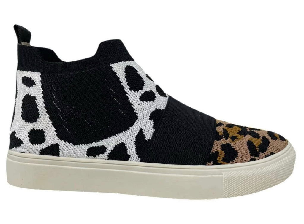 MULTI COLOR SPOTTED COW & LEOPARD PRINT HIGH TOP SNEAKER - Lil Monkey Boutique
