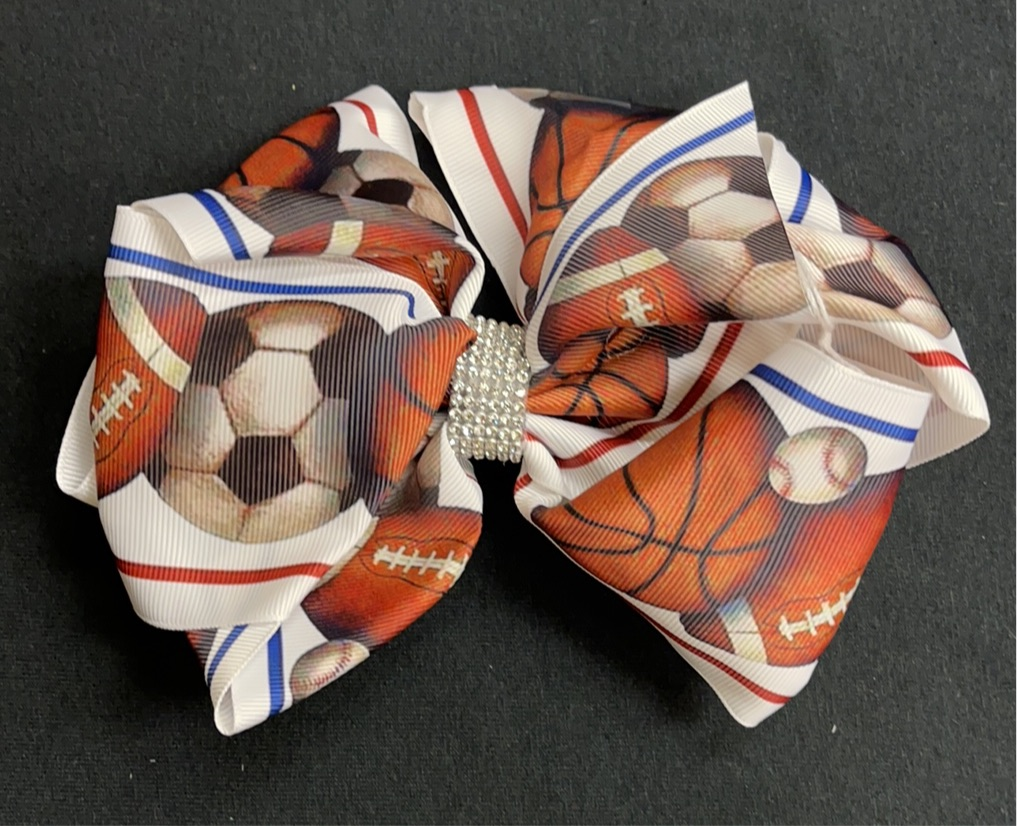DOUBLE LAYER FOOTBALL SOCCER BASKETBALL BASEBALL BOW (ROUGHLY 8”) - Lil Monkey Boutique