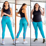JADE AND PINK LIGHTNING BOLT LOUNGE LEGGINGS WITH PHONE POCKETS - Lil Monkey Boutique