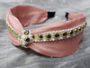 VARIOUS COLOR CLOTH HEADBANDS ACCENTED WITH GOLD STUDS ON LACE RIBBON - Lil Monkey Boutique