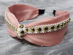 VARIOUS COLOR CLOTH HEADBANDS ACCENTED WITH GOLD STUDS ON LACE RIBBON - Lil Monkey Boutique