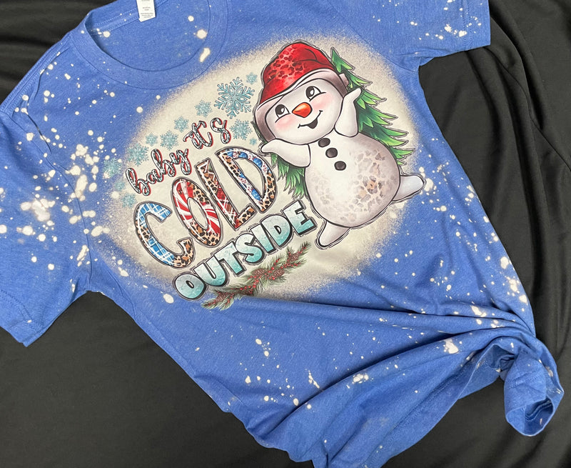 CUSTOM BABY IT’S COLD OUTSIDE ON BLEACHED SHORT SLEEVE SHIRT - Lil Monkey Boutique