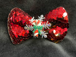 RED OR GREEN SEQUINS BOWS WITH SANTA, TREES, RUDOLPH, CANDY CANE OR POINSETTIA CENTER (roughly 4in) - Lil Monkey Boutique