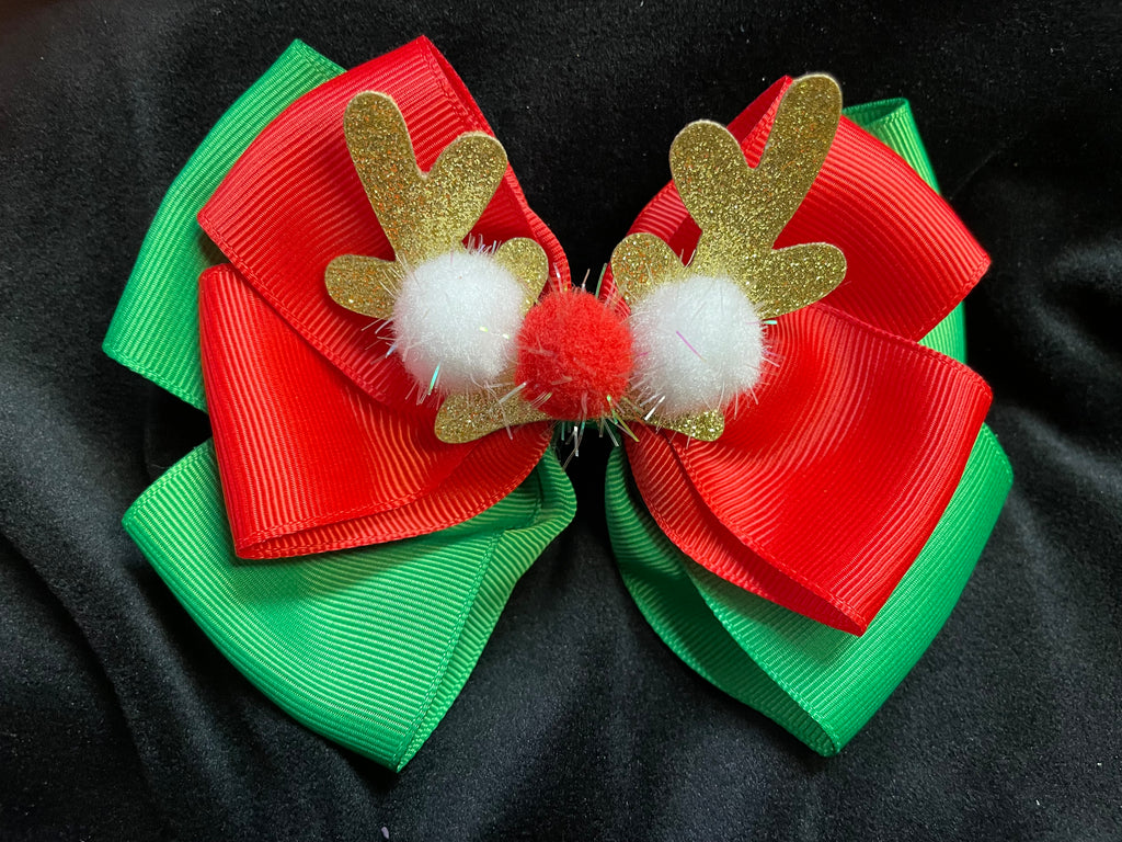 CHRISTMAS GLITTER ANTLER BOW (ROUGHLY 5 1/2") - Lil Monkey Boutique