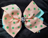 DOUBLE LAYER BOW WITH BLING CENTER AND POLKA DOTS  (ROUGHLY 6in) - Lil Monkey Boutique