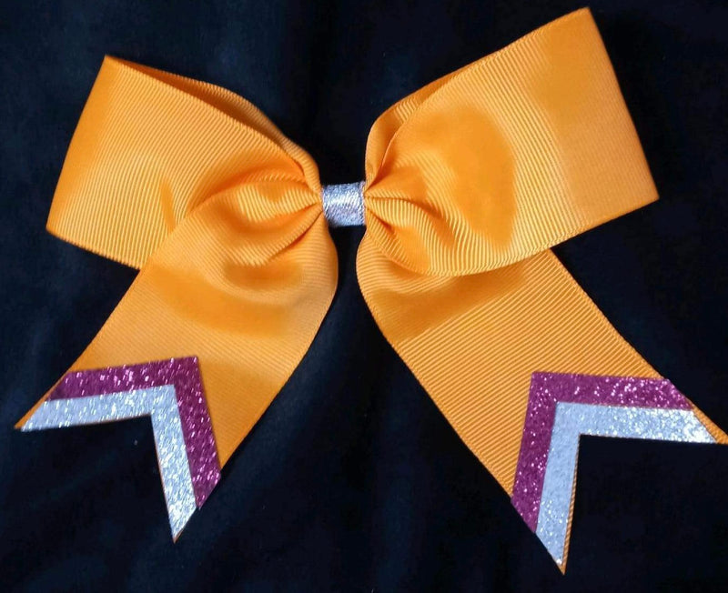 CHEER BOWS WITH GLITTER TAILS (ROUGHLY 6”) - Lil Monkey Boutique