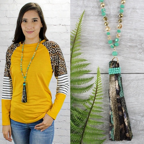 LEOPARD NECKLACE WITH FABRIC TASSEL - Lil Monkey Boutique